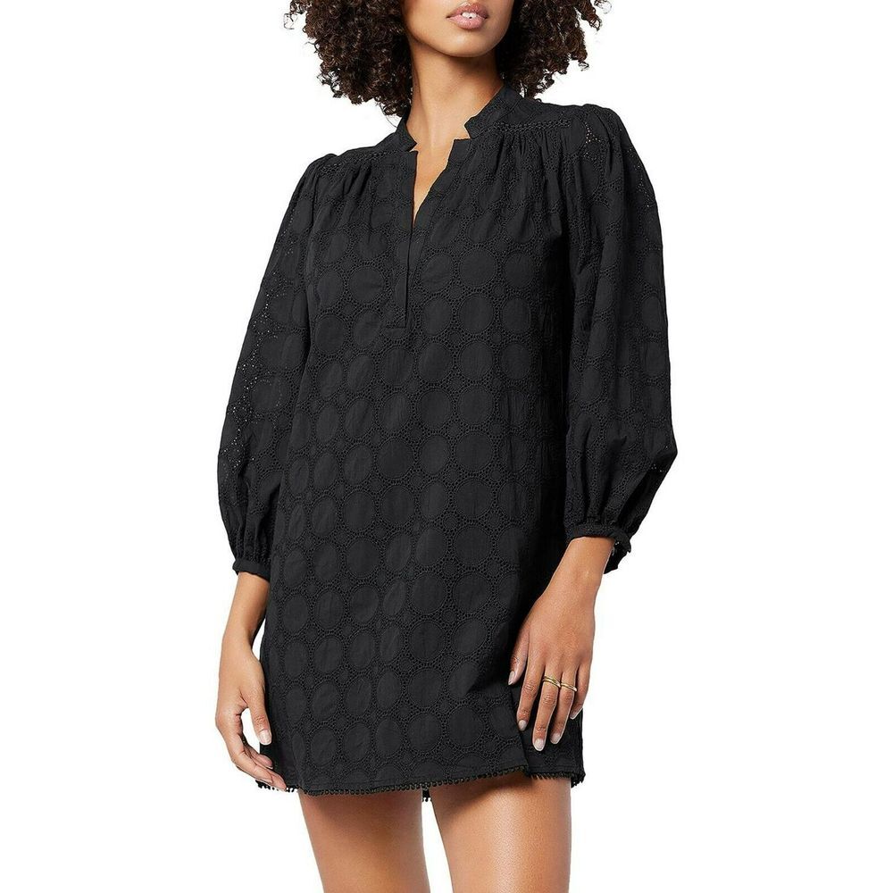 Joie Womens Olive Cotton Eyelet Mini Dress in Black Size Small